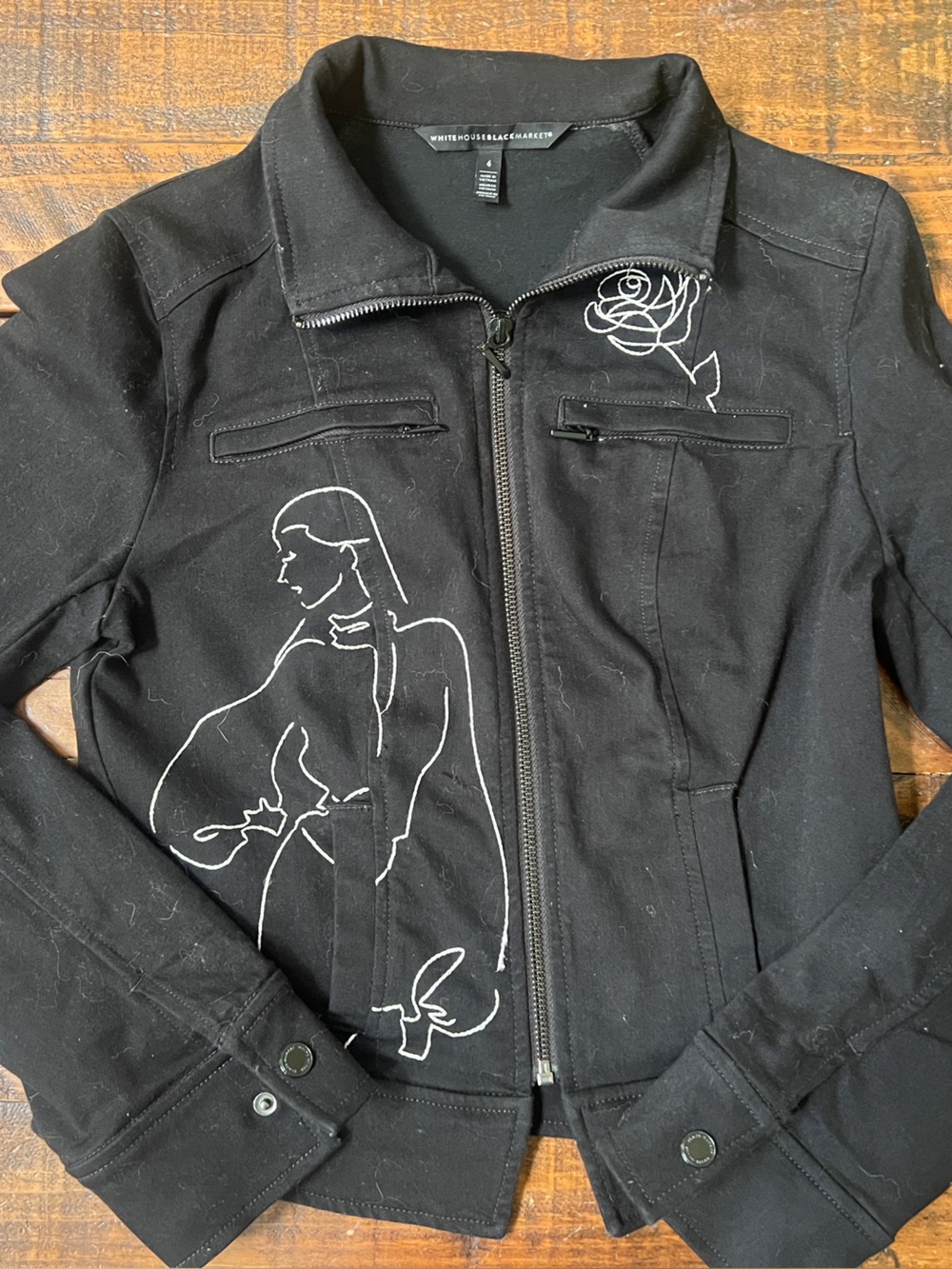 White House Black Market Black Graphic Zip Jacket